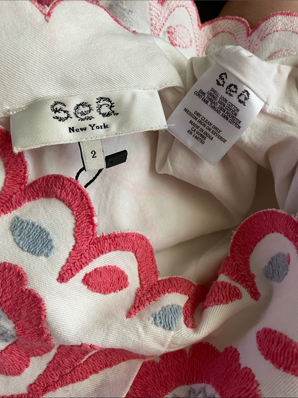 $425 NWT Sea New York White A-Line Skirt with Coral and Soft Gray Embroidery - Picture 7 of 7